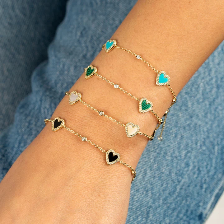 Multi Heart Stone Bracelet - Mother Of Pearl - Image 2