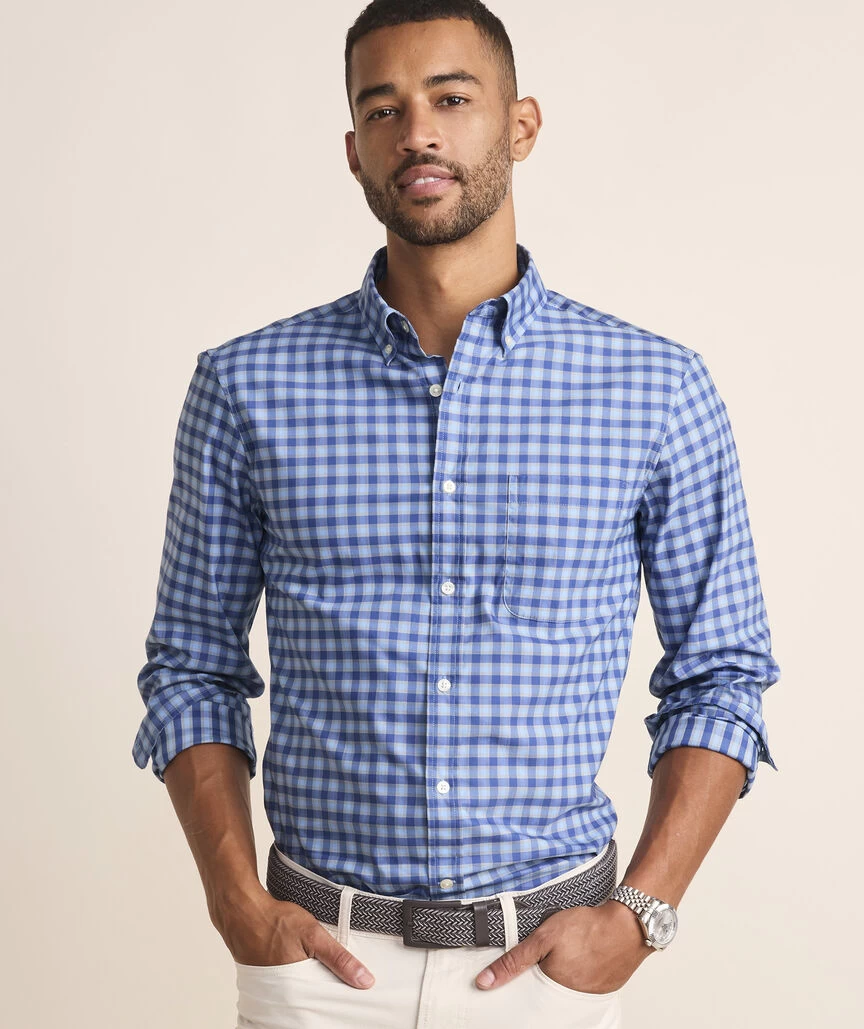 Vineyard Vines Plaid On-The-Go BRRR Shirt In Moonshine PLD