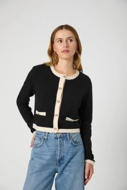French Connection Vhari Contrast Cardigan In Black