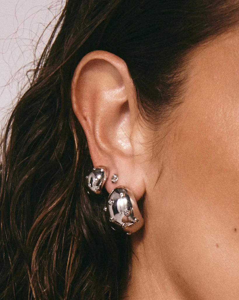 Luv AJ Mini Pave Molten Studs In Silver - Image 3