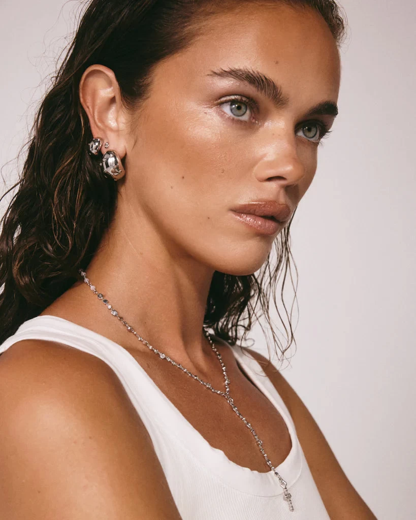 Luv AJ Mini Pave Molten Studs In Silver - Image 2