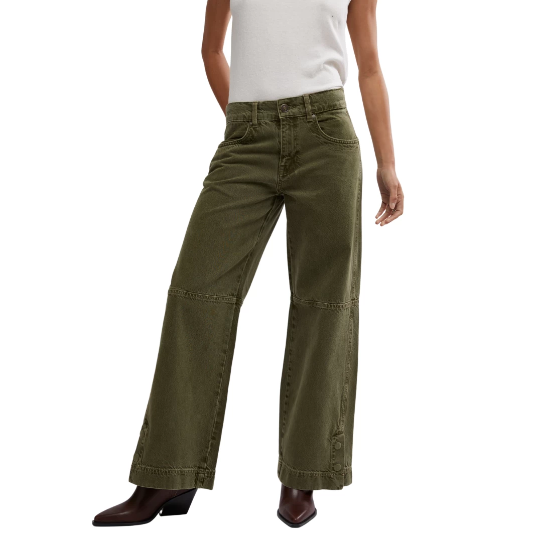 FREE PEOPLE Benji Relaxed Wide Leg In Army - Image 2