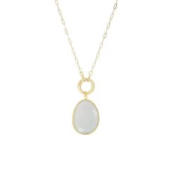 Cat Eye Pendant Necklace In Gold/Light Grey