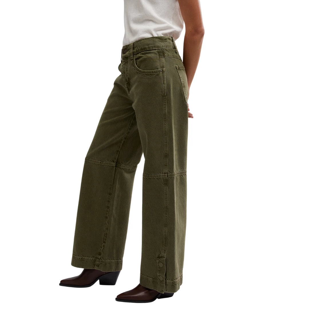 FREE PEOPLE Benji Relaxed Wide Leg In Army - Image 3