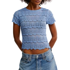 FREE PEOPLE Allure Blue Angelina Lace Tee
