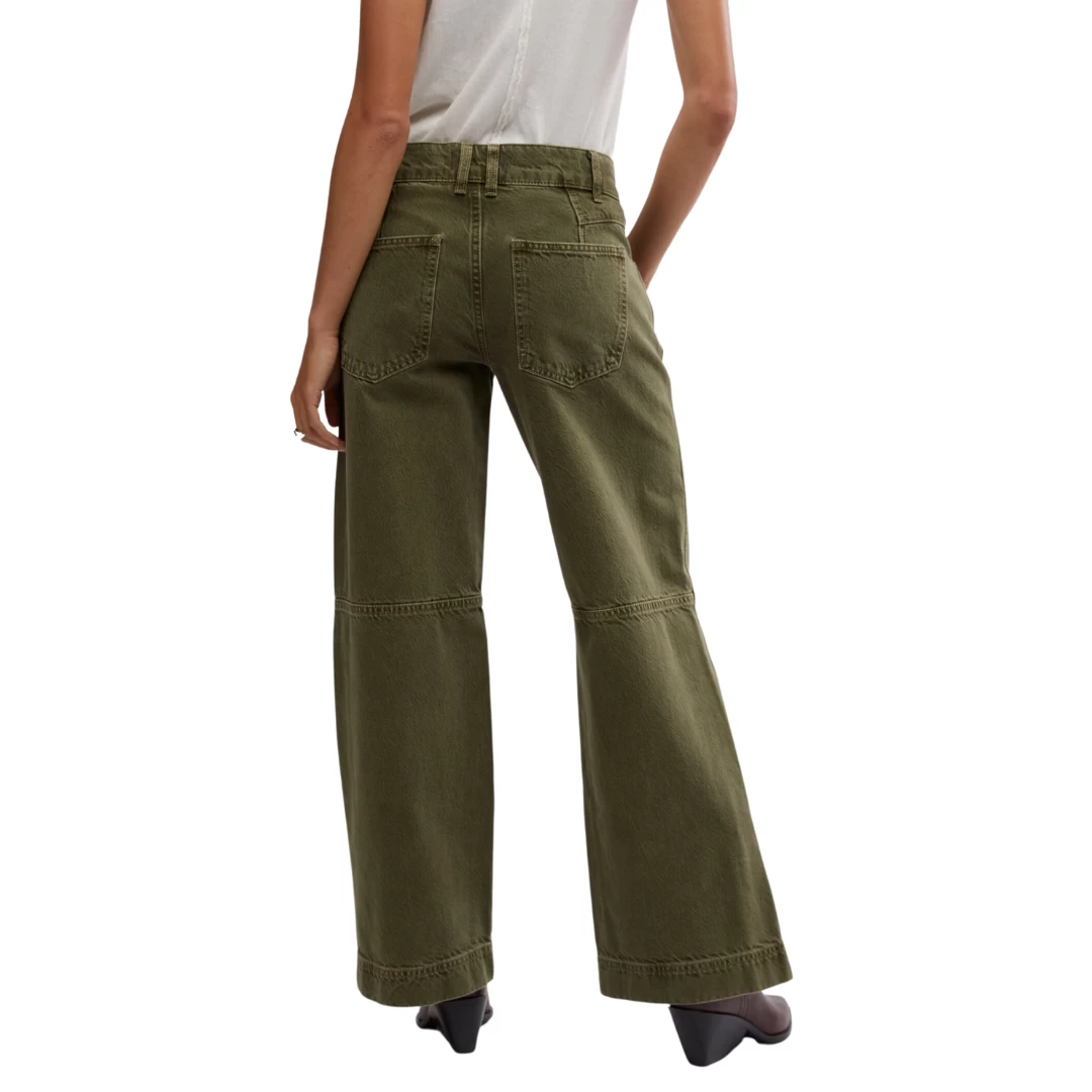 FREE PEOPLE Benji Relaxed Wide Leg In Army - Image 4