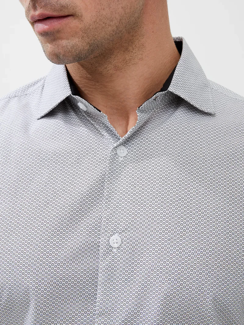 French Connection Long Sleeve All Over Print Shirt In White & Black - Image 2