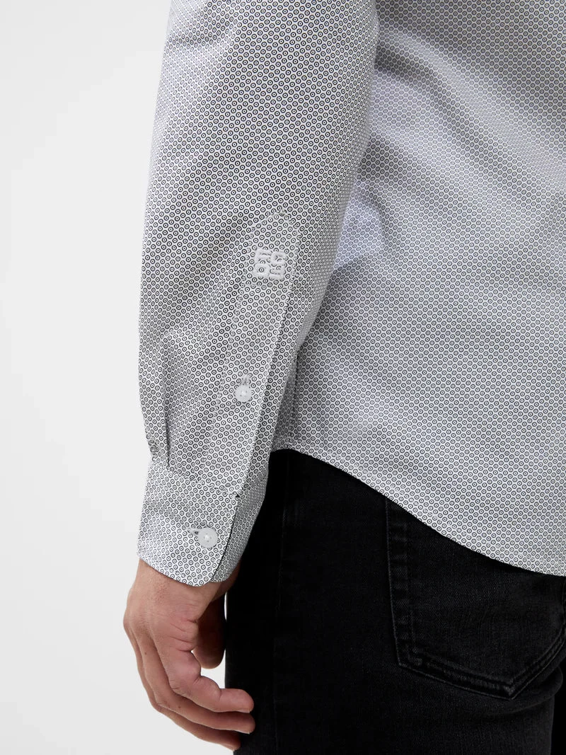 French Connection Long Sleeve All Over Print Shirt In White & Black - Image 3