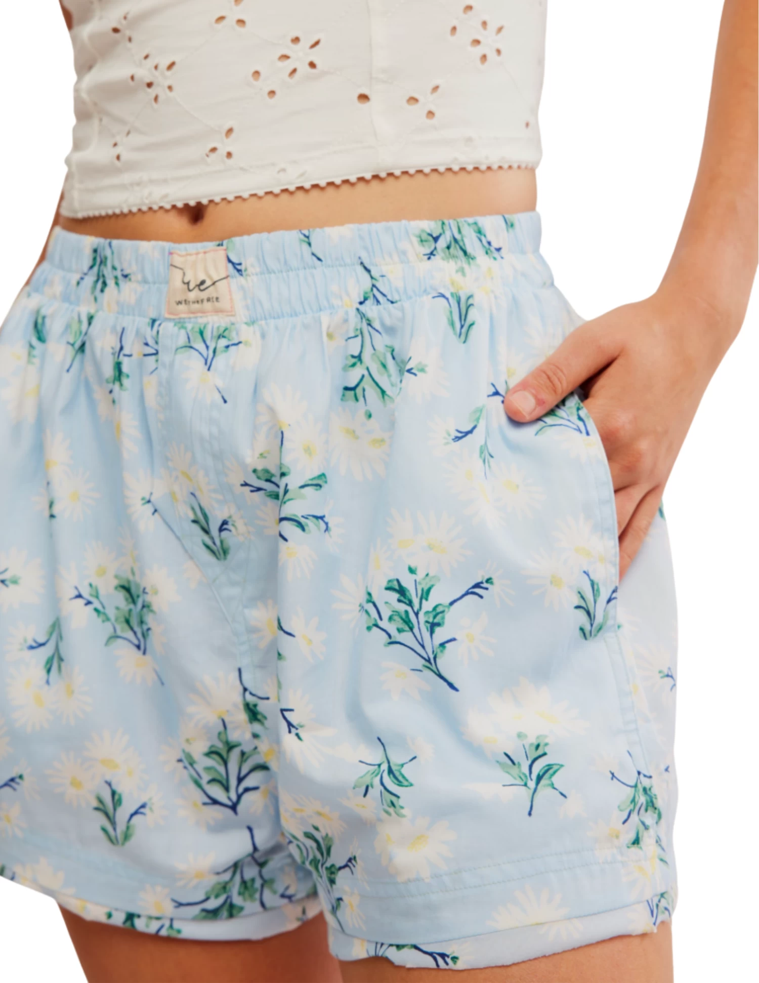 FREE PEOPLE Day To Day Floral Boxer Chambray Combo