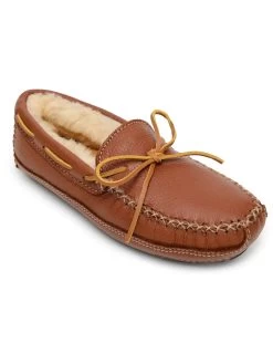 Minnetonka Tan Sheepskin Hardsole Moccasin