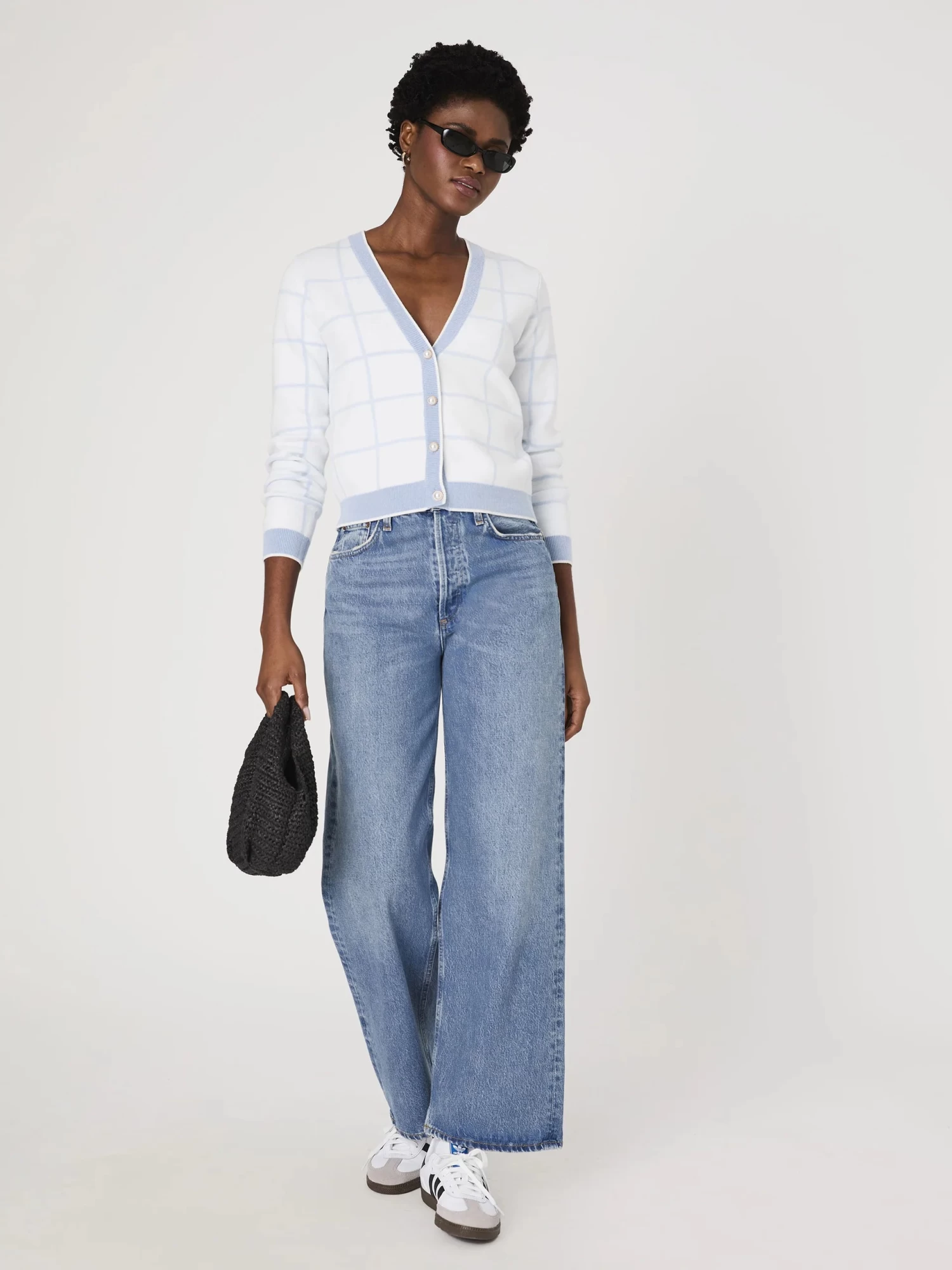 French Connection Sky Blue Check Cardigan - Image 2