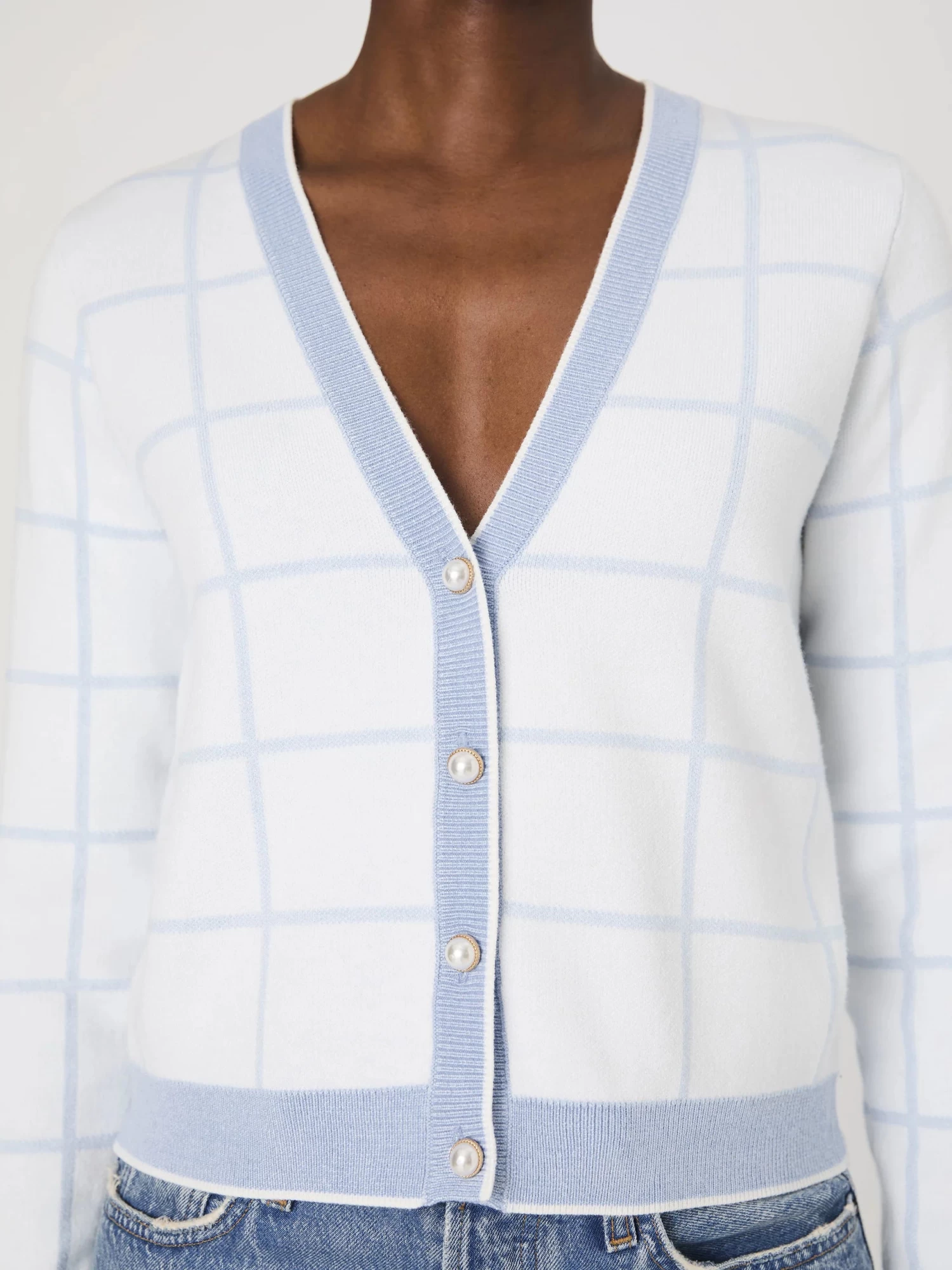 French Connection Sky Blue Check Cardigan - Image 4