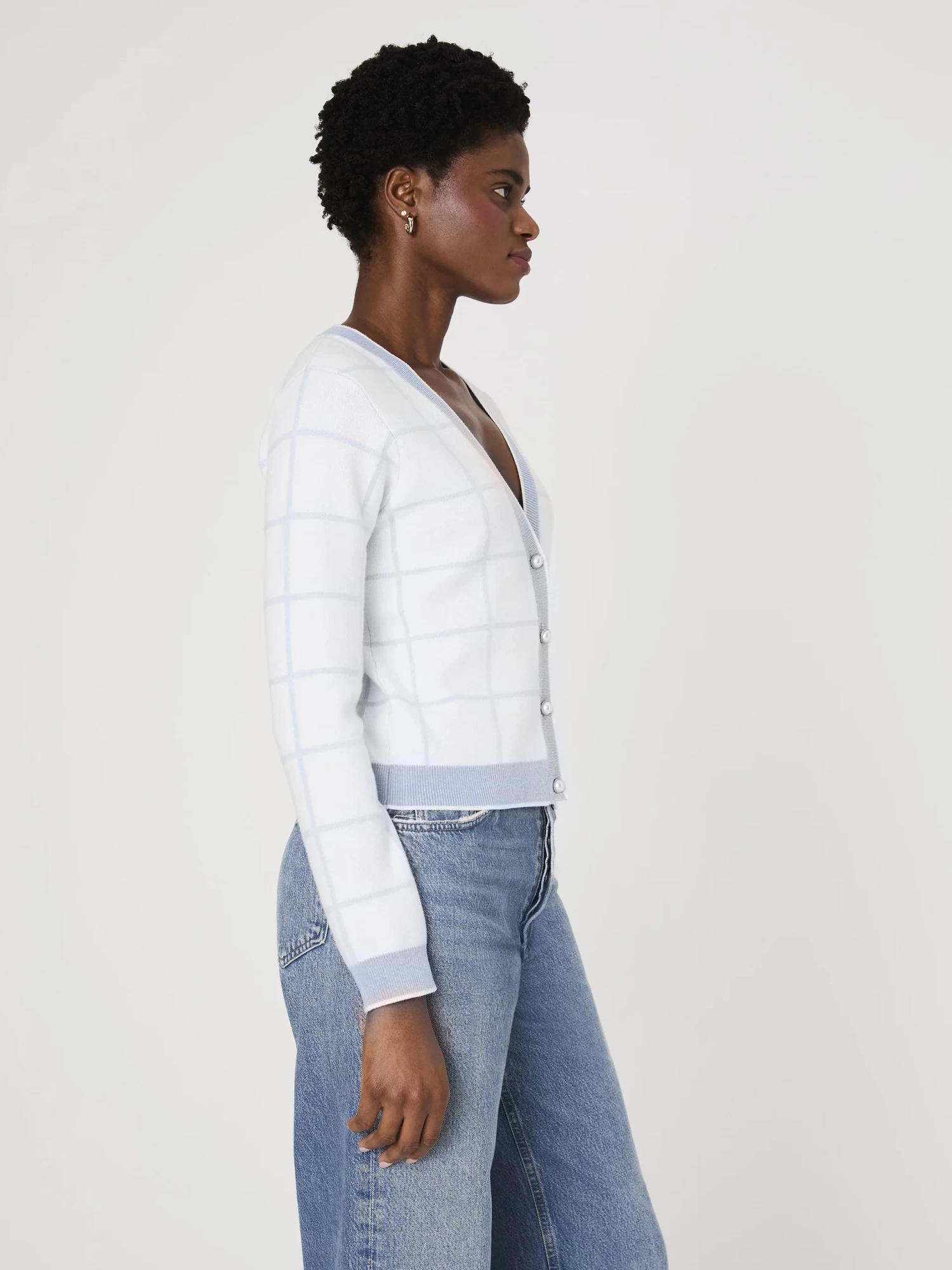 French Connection Sky Blue Check Cardigan - Image 5