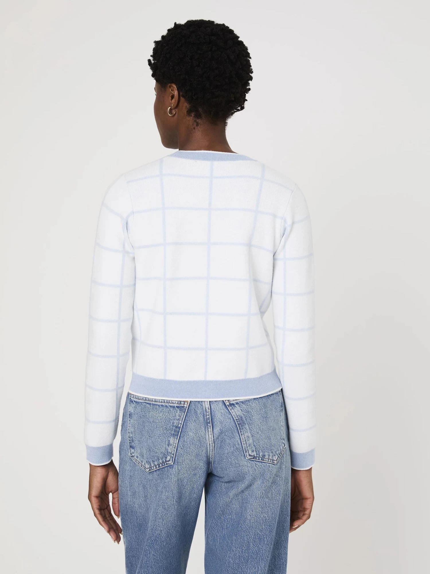 French Connection Sky Blue Check Cardigan - Image 6