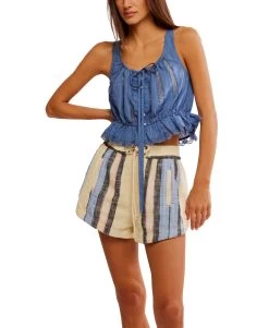 FREE PEOPLE Alana Lace Tank In Blue Topaz