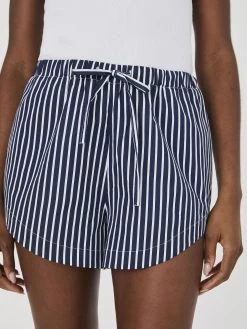 French Connection Alexis Cotton Drawstring Striped Shorts In Marine Summer White