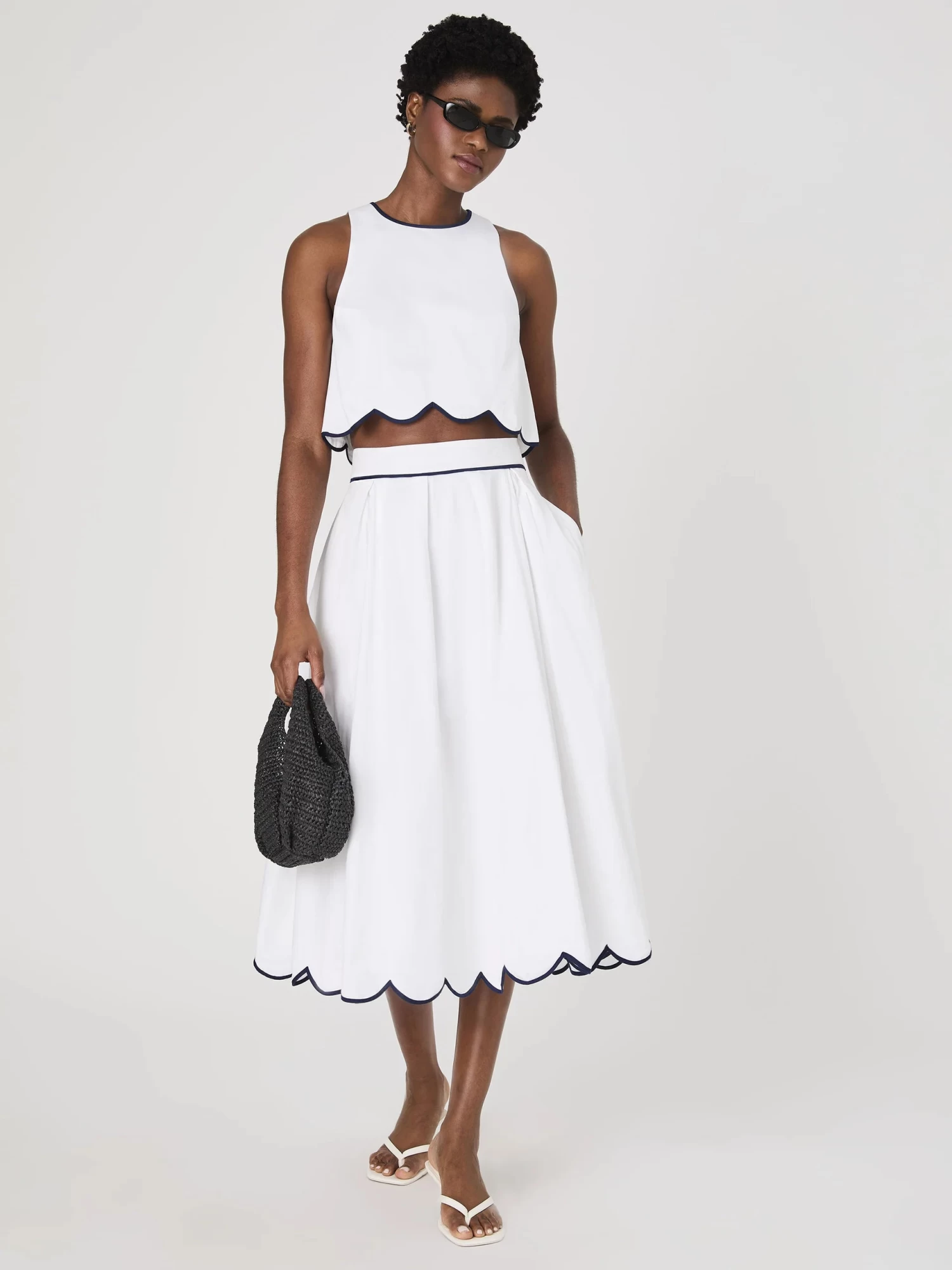 French Connection Alexis Cotton Scallop Midi Skirt In White - Image 2