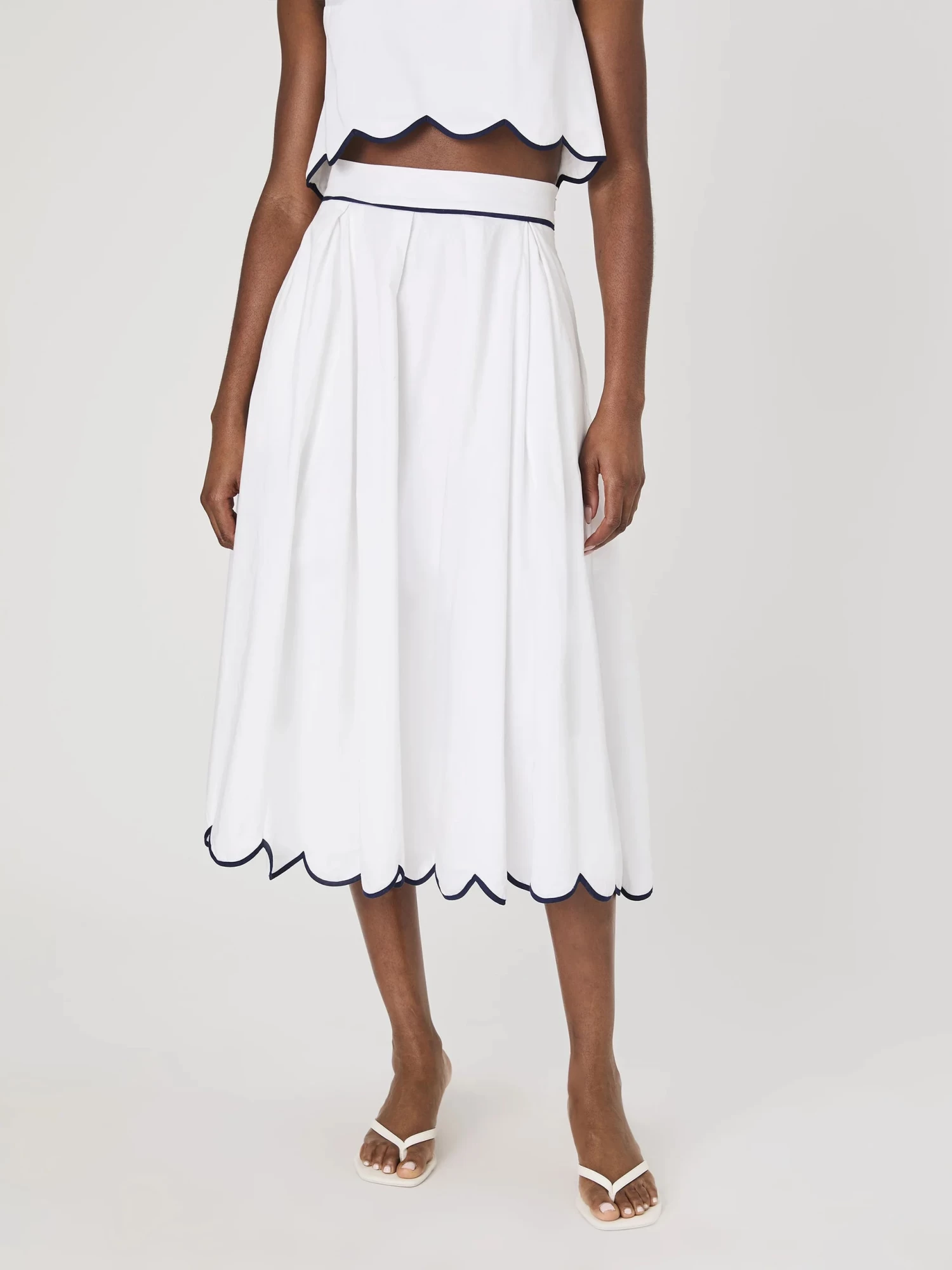 French Connection Alexis Cotton Scallop Midi Skirt In White