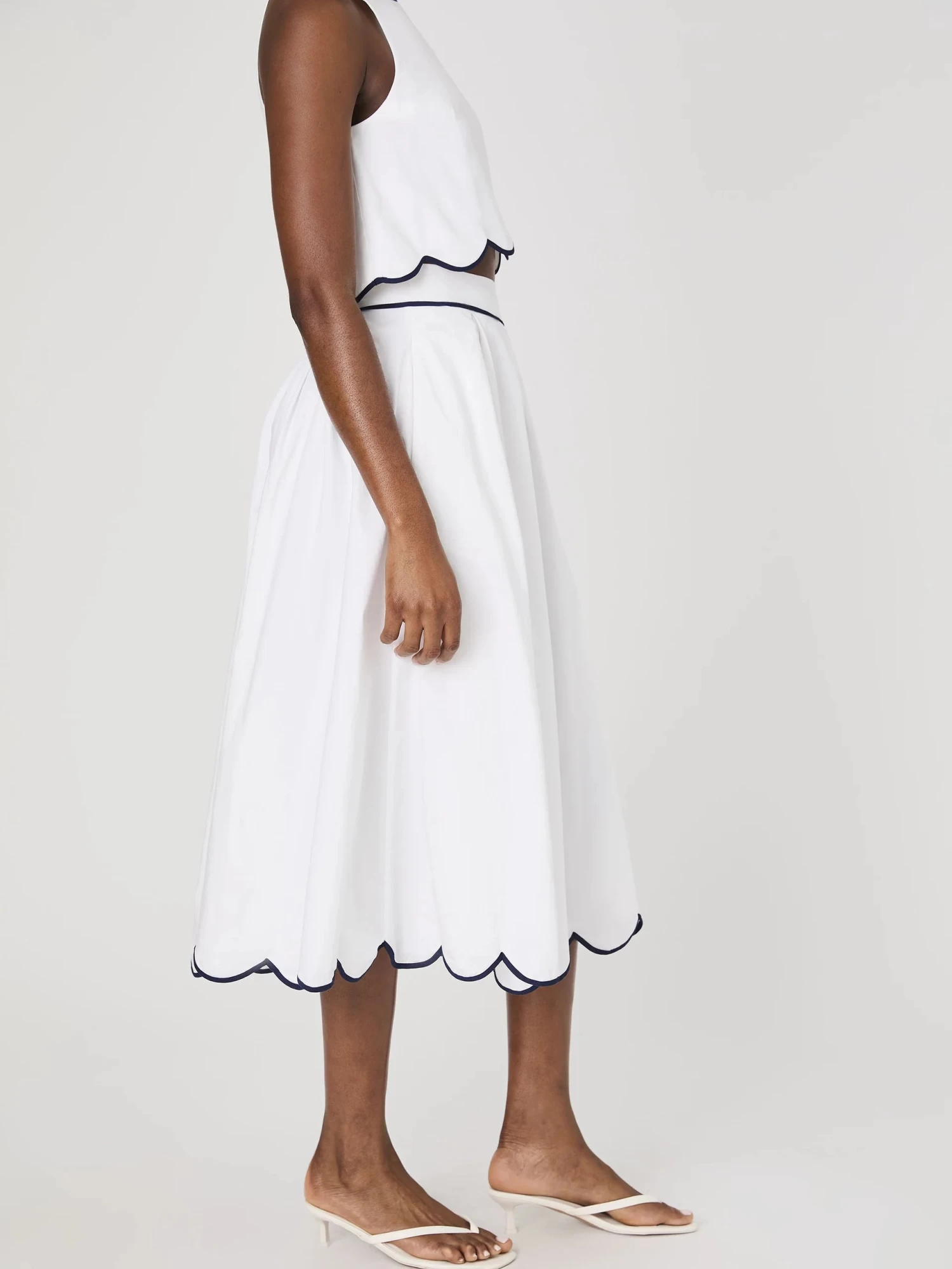 French Connection Alexis Cotton Scallop Midi Skirt In White - Image 5