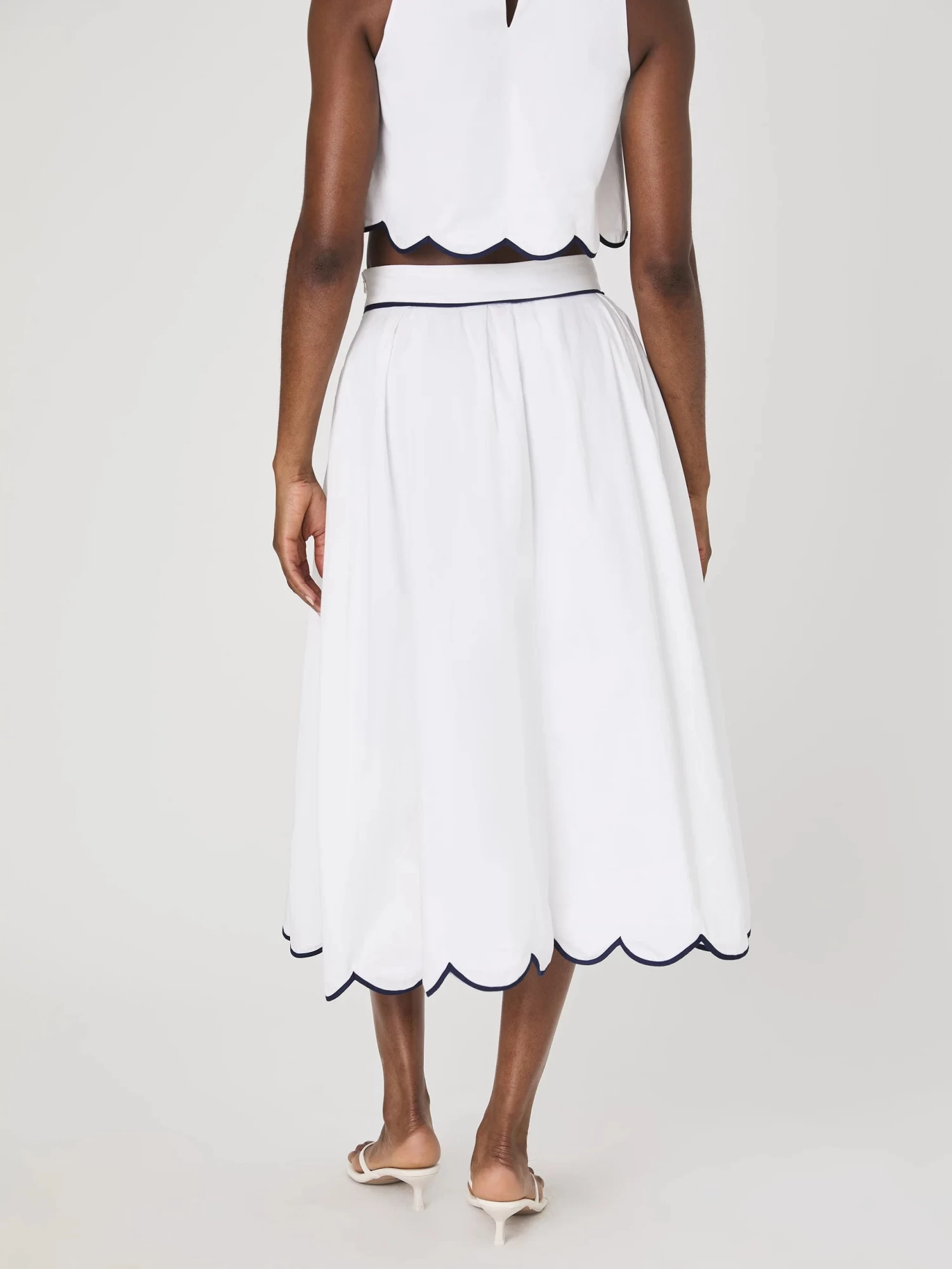 French Connection Alexis Cotton Scallop Midi Skirt In White - Image 6