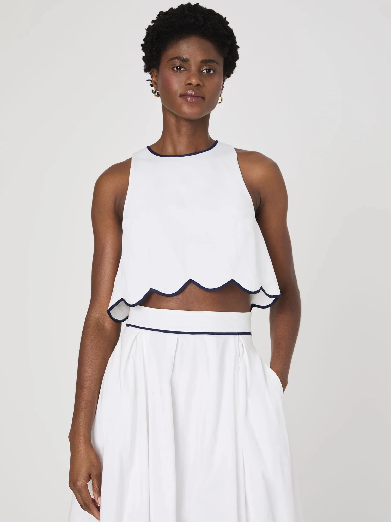 French Connection Alexis Cotton Scallop Top In White