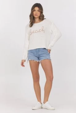 Embroidered "Beach" Sweater