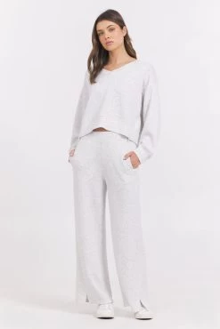 Cloud Fleece Wide Leg With Slit In Grey