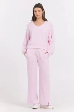 Cloud Fleece Wide Leg With Slit In Pink