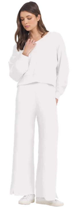 Cloud Fleece Wide Leg With Slit In Eggshell