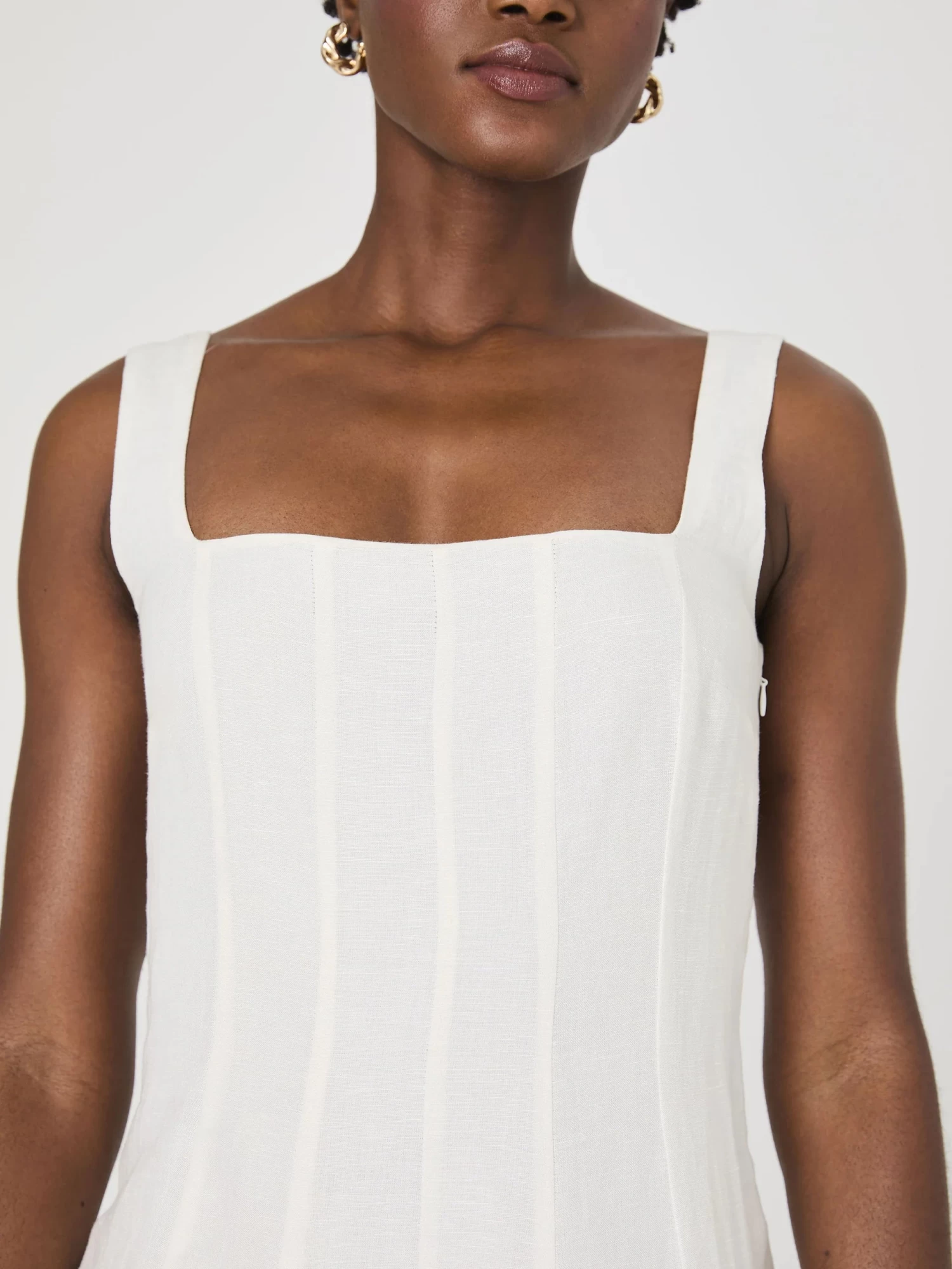 French Connection Birdie Linen Square Neck Midi Dress In Summer White - Image 3