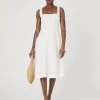 French Connection Birdie Linen Square Neck Midi Dress In Summer White