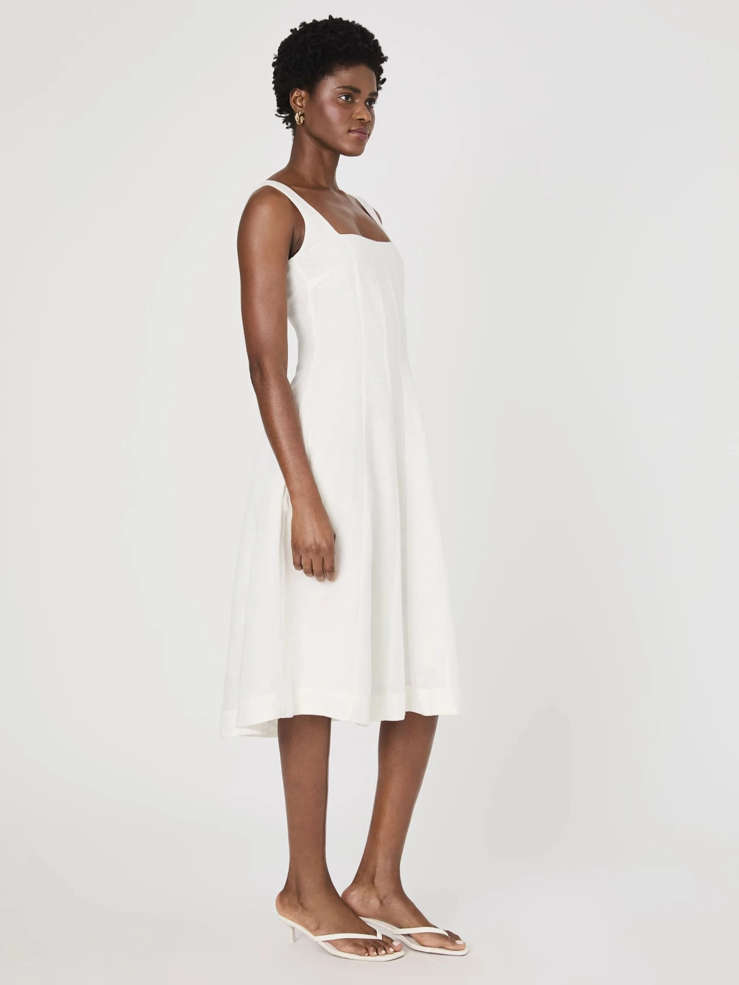 French Connection Birdie Linen Square Neck Midi Dress In Summer White - Image 4