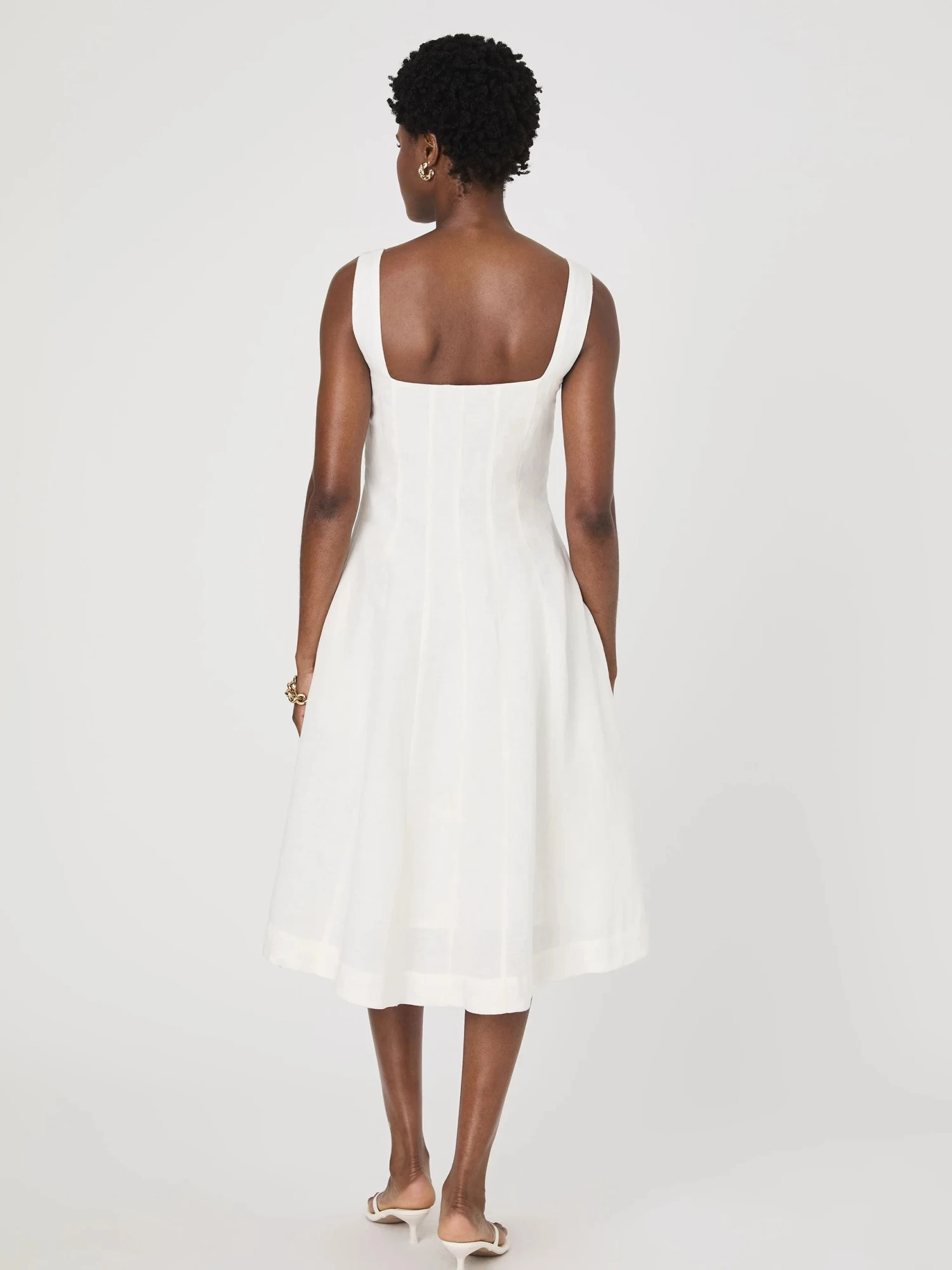 French Connection Birdie Linen Square Neck Midi Dress In Summer White - Image 5