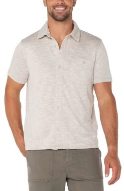 Button Up Short Sleeve Shirt In Oatmeal