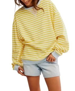 FREE PEOPLE Classic Striped Oversized Crewneck In Dandelion