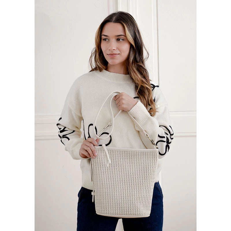 Collins Crossbody Bucket Braided Bag In White - Image 4