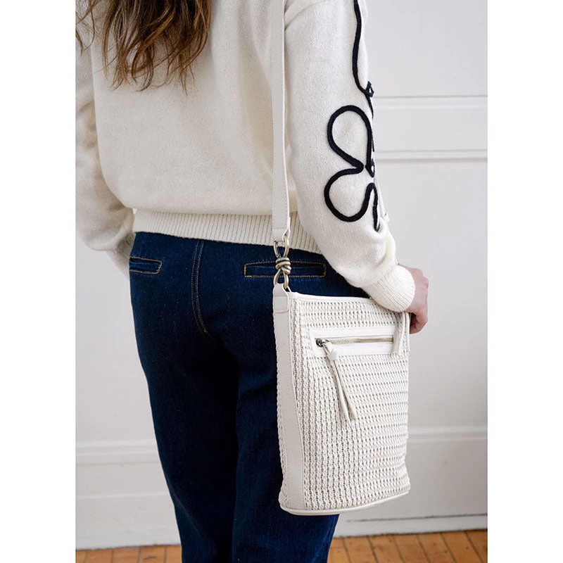 Collins Crossbody Bucket Braided Bag In White - Image 6