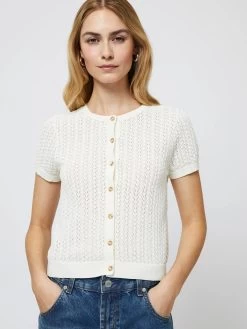 French Connection Cotton Blend Pointelle Cardigan In Cream