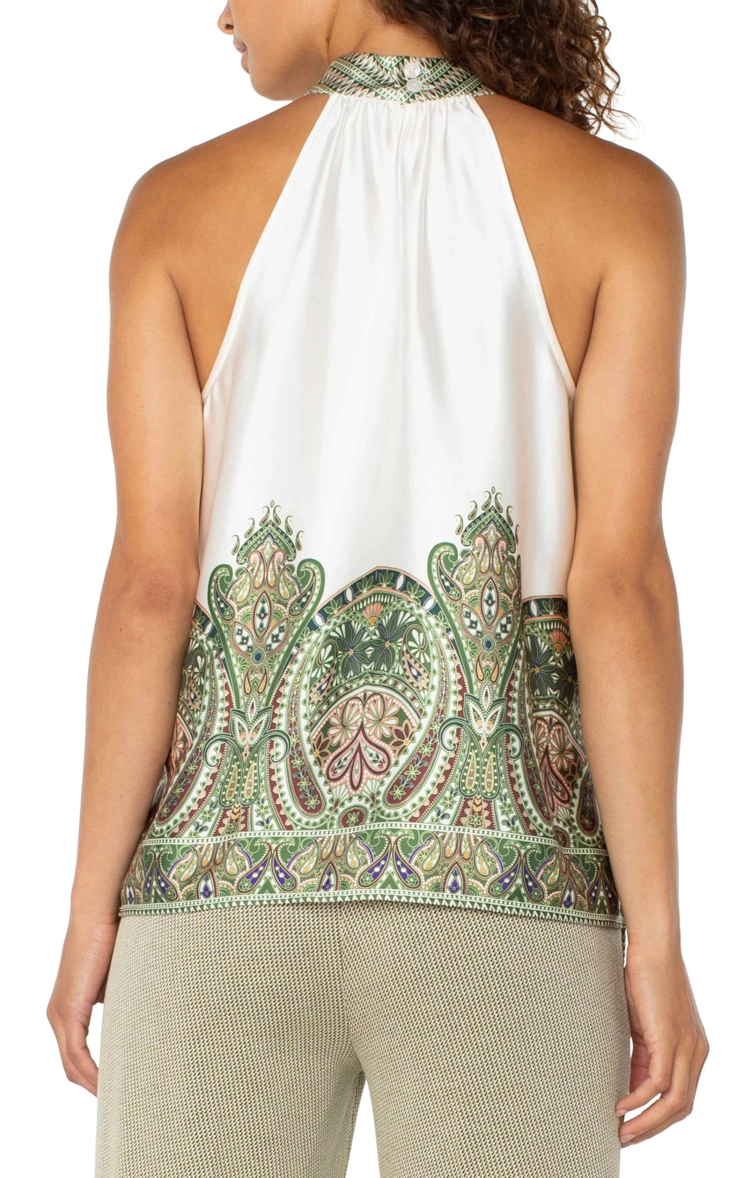 Cream Olive Paisley Print Mock Neck Halter Top - Image 3
