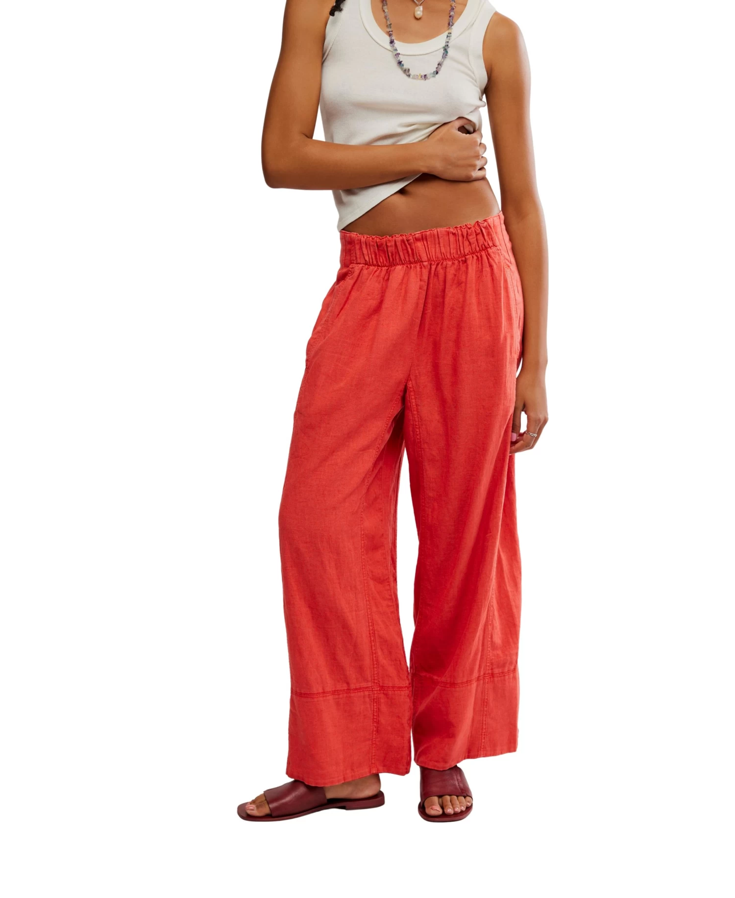 FREE PEOPLE Day's End Linen Pull-On Pants In Poppy Red - Image 2