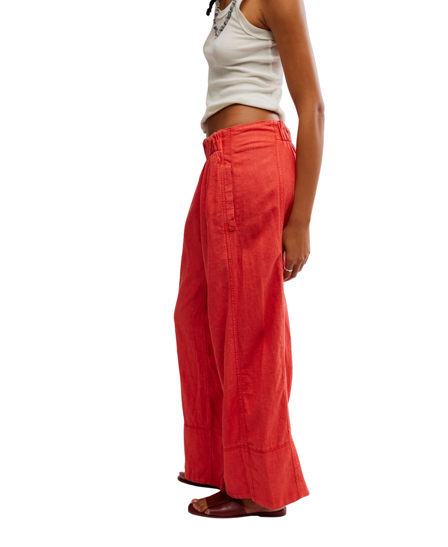 FREE PEOPLE Day's End Linen Pull-On Pants In Poppy Red - Image 3