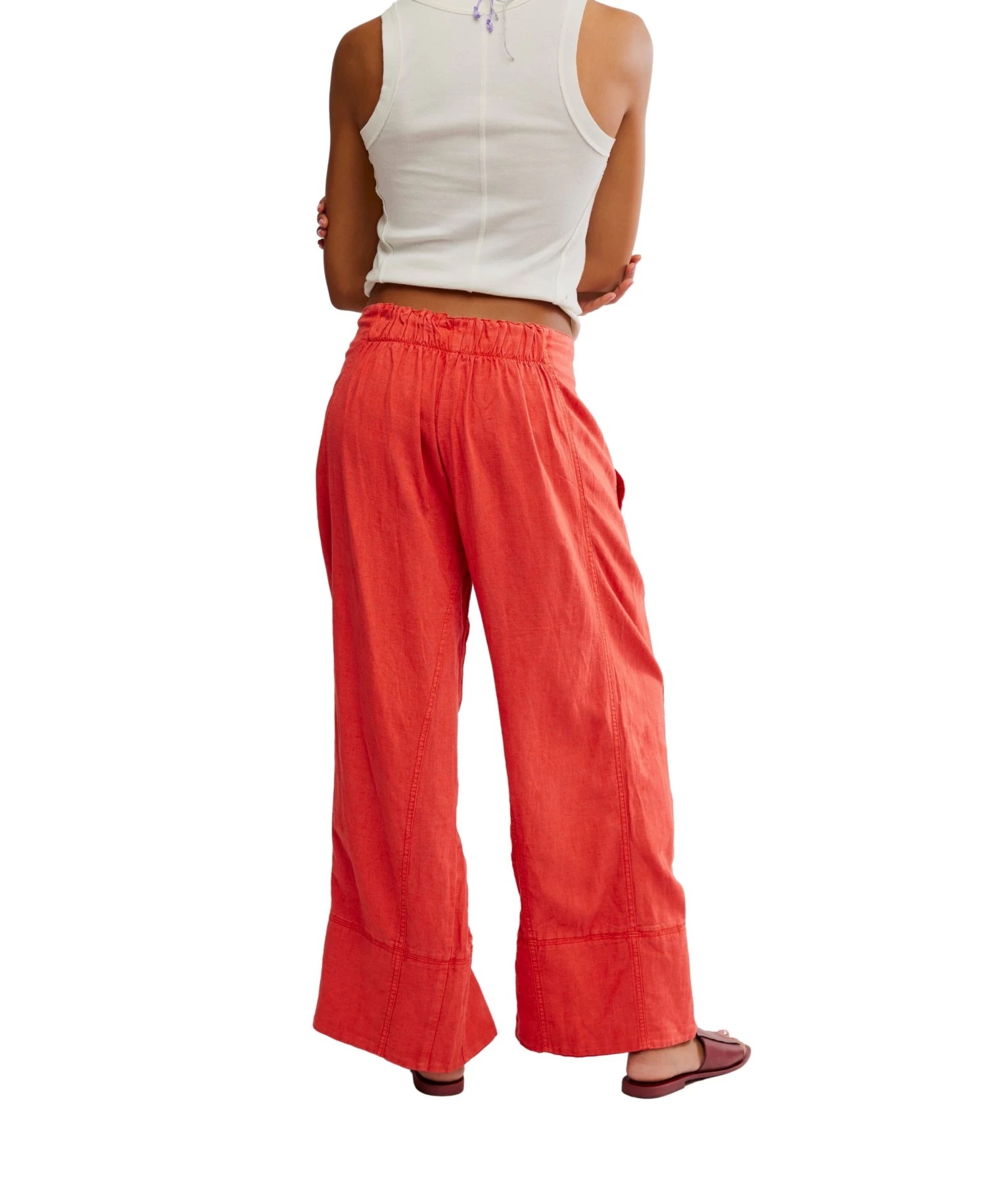 FREE PEOPLE Day's End Linen Pull-On Pants In Poppy Red - Image 4