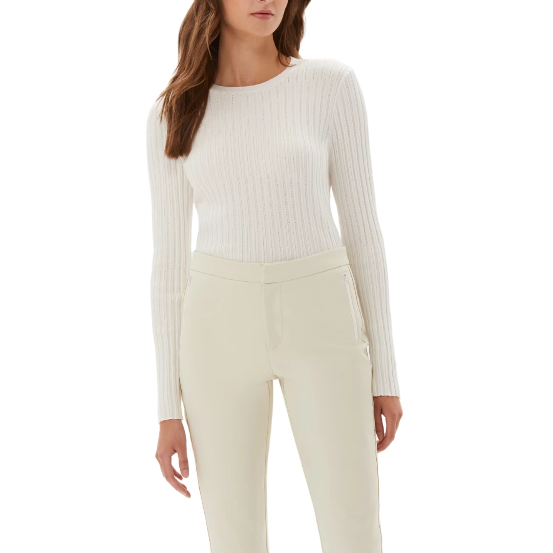 Long Sleeve Pointelle Rib Crew In White