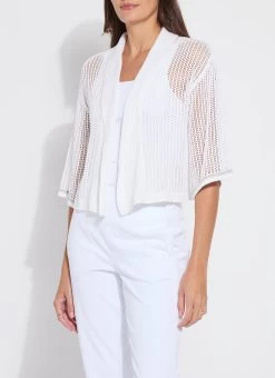 Elera Linen Mesh Cardigan In Off White