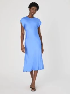 French Connection Ennis Satin Column Midi Dress In Ultramarine