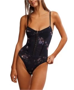 FREE PEOPLE Printed Night Rhythm Bodysuit In Black Floral