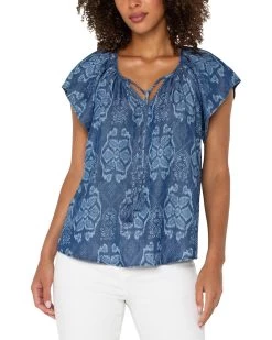 Flutter Sleeve Top In Tribal Allover