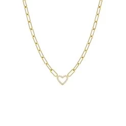 Pave Heart Paperclip Necklace In Gold