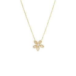 Pave X Baguette Fancy Flower Pendant Necklace In Gold
