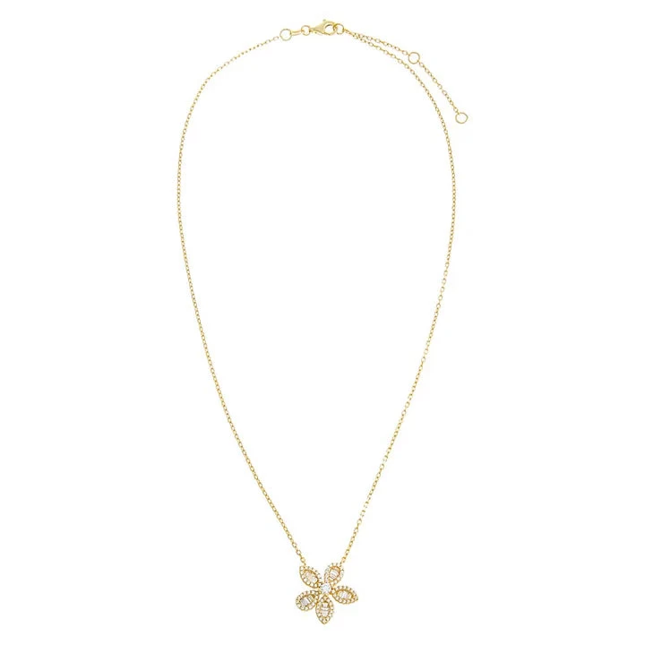 Pave X Baguette Fancy Flower Pendant Necklace In Gold - Image 3